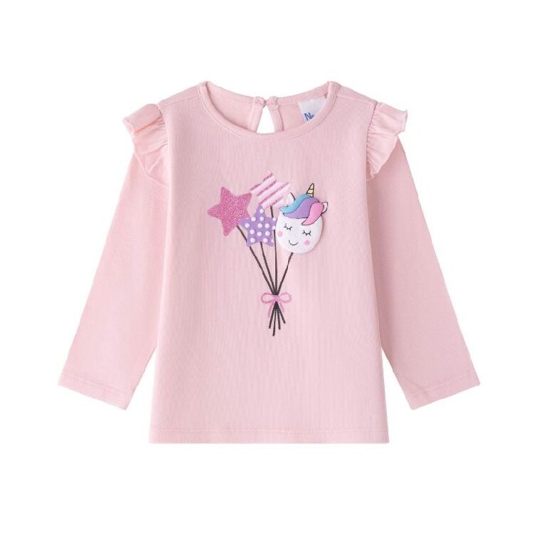 Camiseta manga larga bebé niña unicornio rosa 64525