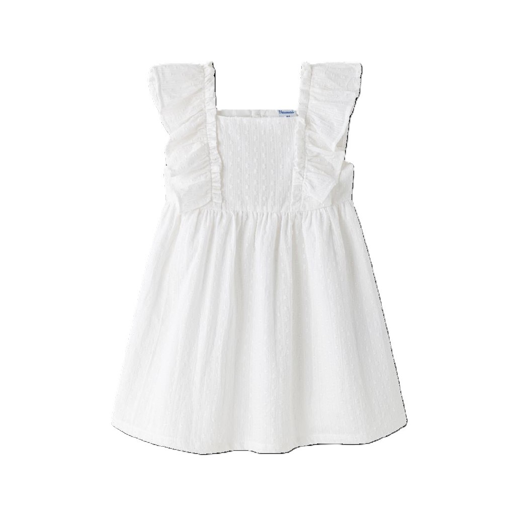 Vestido niña tirantes con volante blanco roto 94770