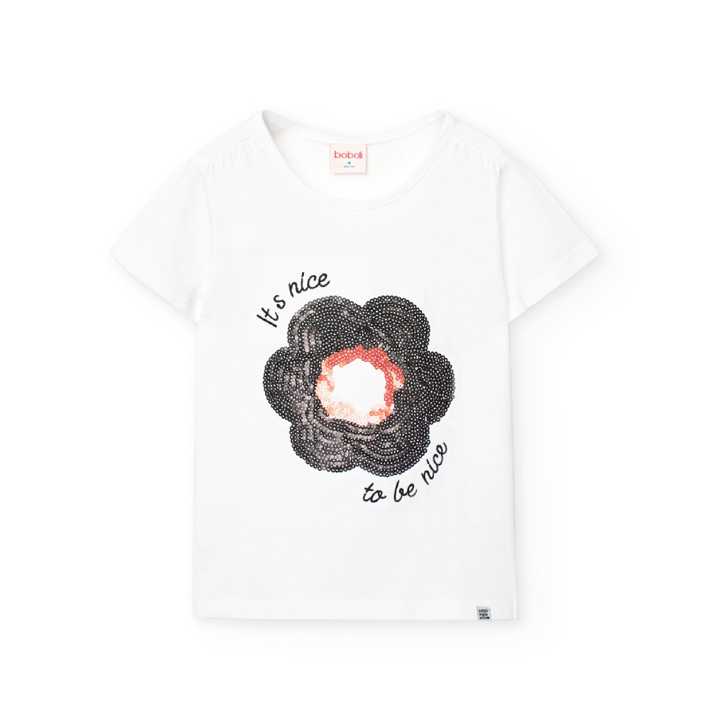 Camiseta niña algodón lentejuelas blanca 441087