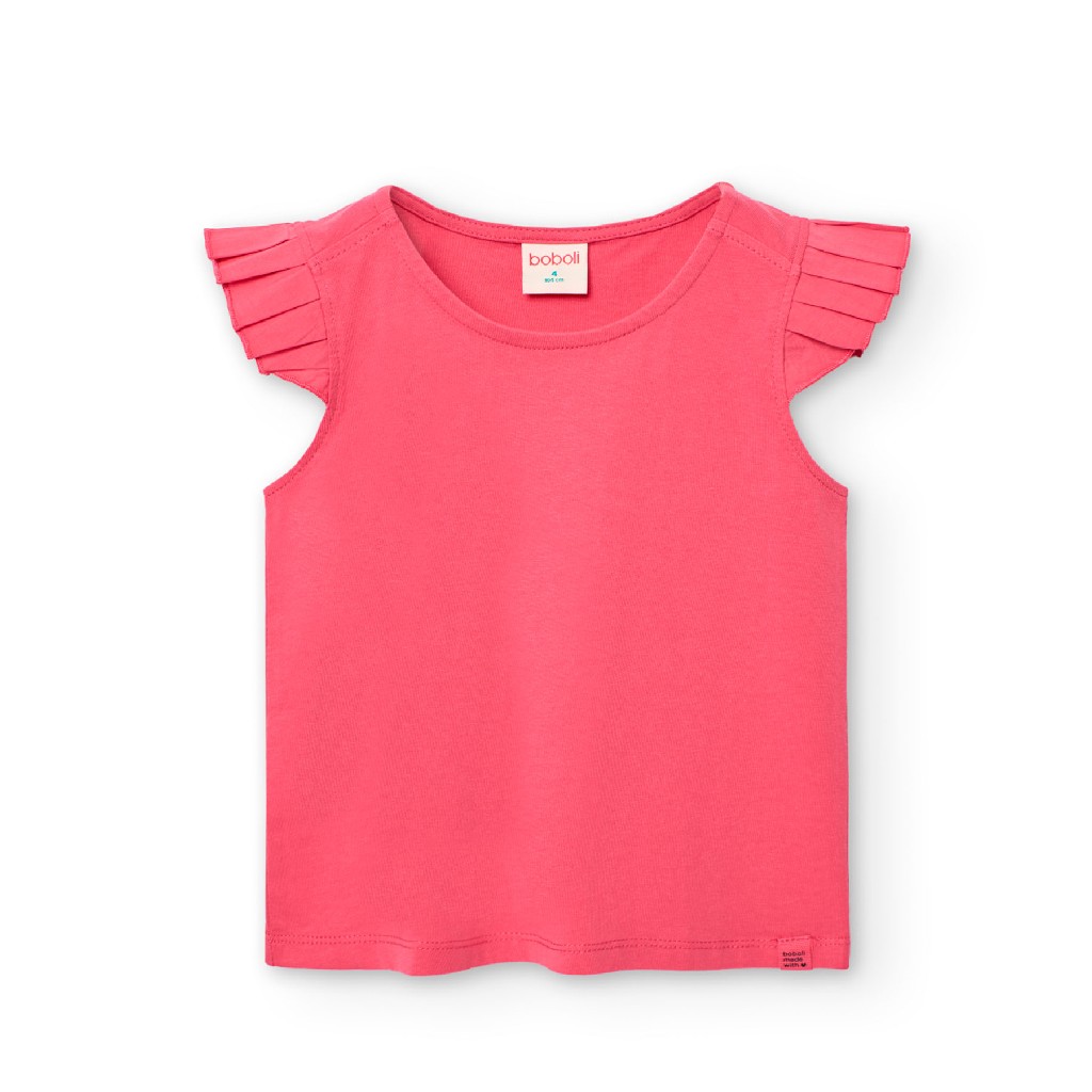 Camiseta niña algodón con volantes en manga rosa 421120