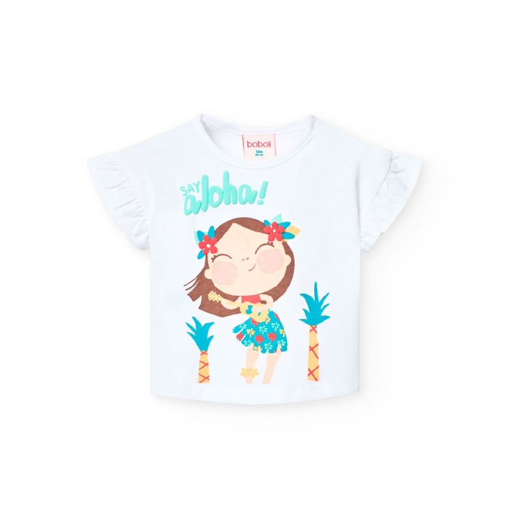 Camiseta bebé niña y niña algodón Aloha blanca 801010