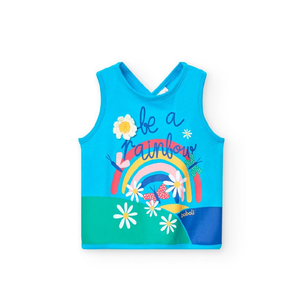 Camiseta niña algodón tirantes Rainbow azul 241108