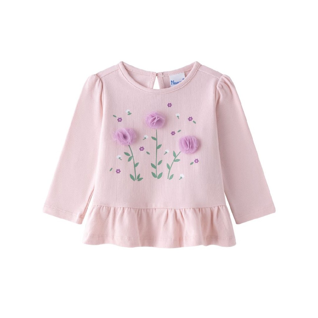 Camiseta bebe niña con flores lilas color rosa 65515